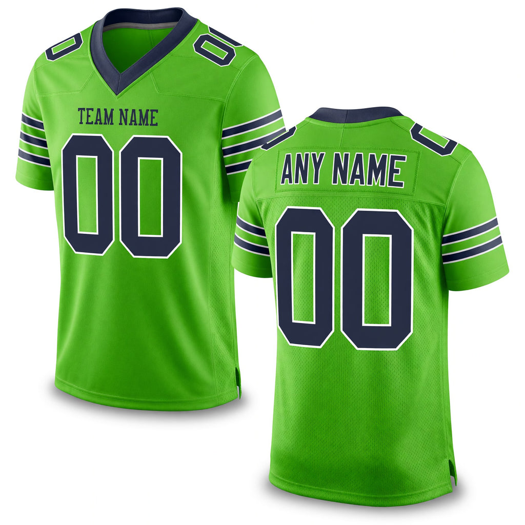 Custom Neon Green Navy-White Mesh Authentic Football Jersey