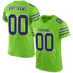 Custom Neon Green Navy-White Mesh Authentic Football Jersey photo 1