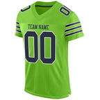 Custom Neon Green Navy-White Mesh Authentic Football Jersey photo 2