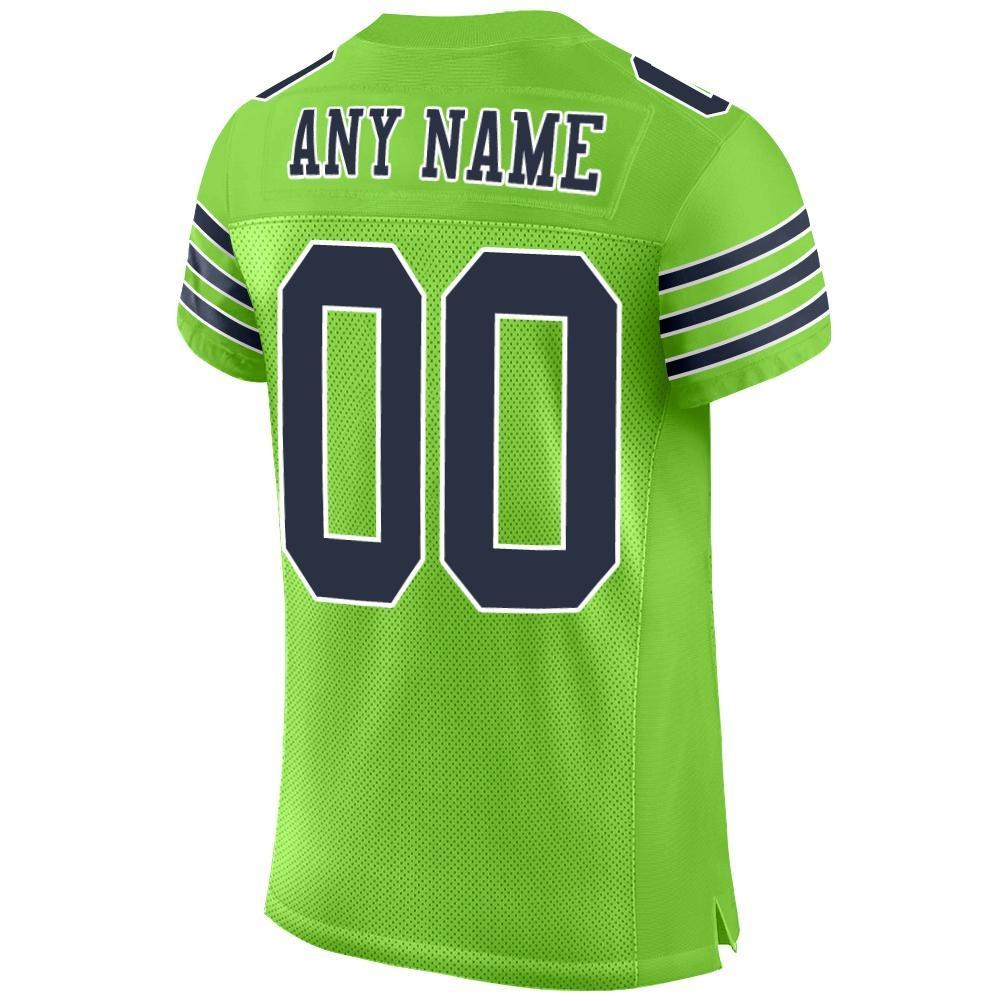 Custom Neon Green Navy-White Mesh Authentic Football Jersey photo 3