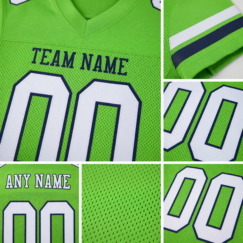 Custom Neon Green White-Navy Mesh Authentic Football Jersey detail