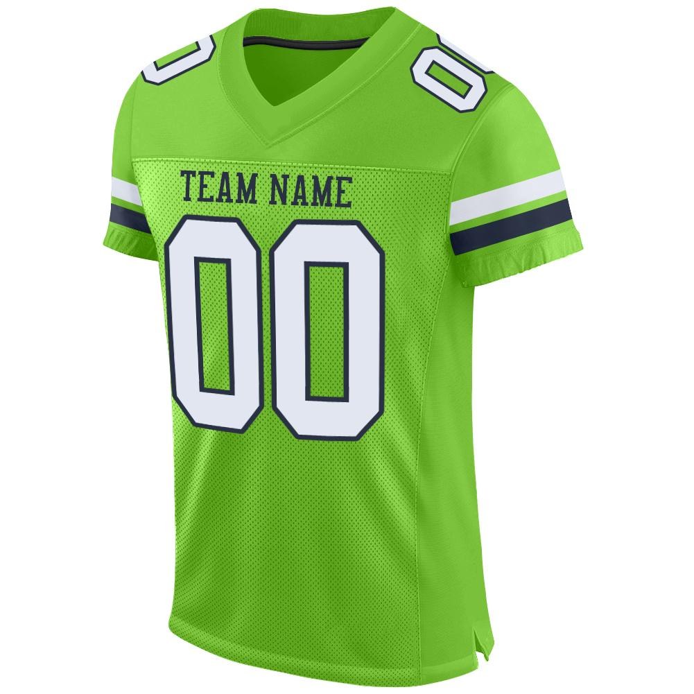 Custom Neon Green White-Navy Mesh Authentic Football Jersey photo 1