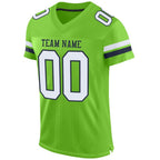 Custom Neon Green White-Navy Mesh Authentic Football Jersey photo 1
