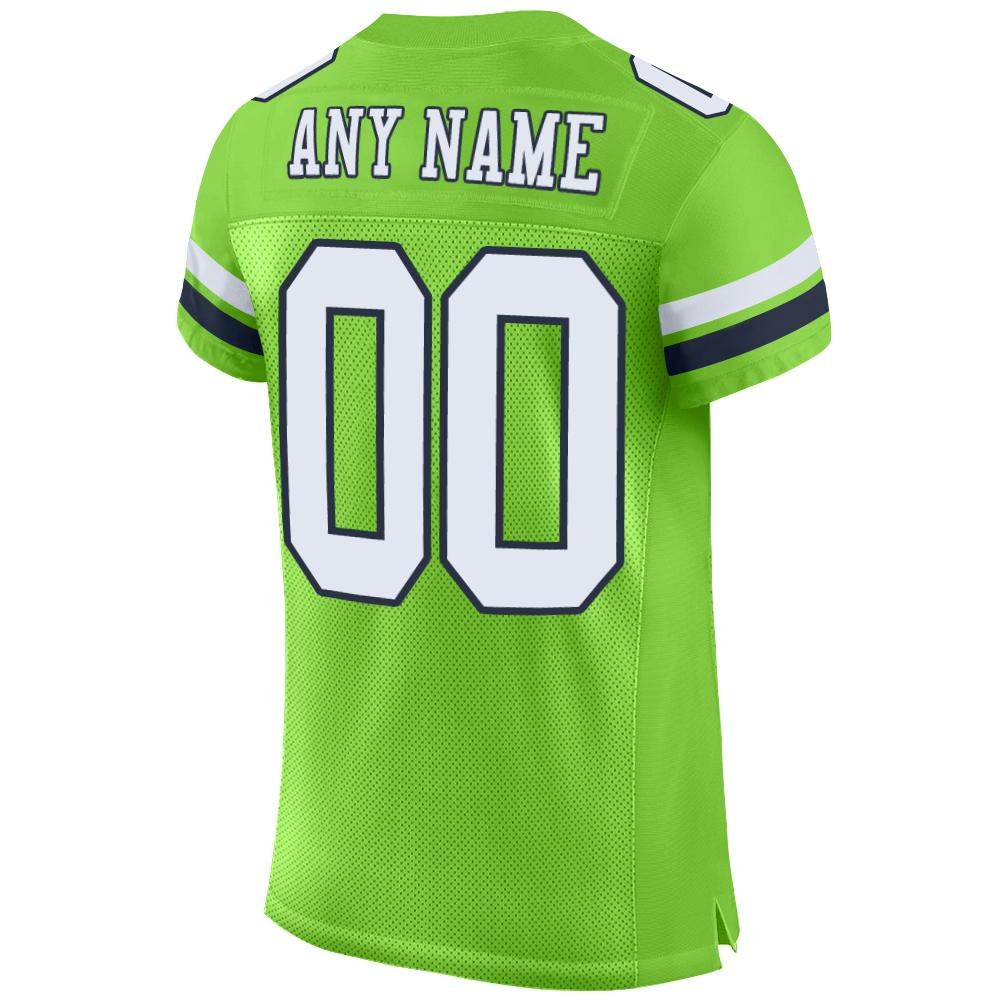 Custom Neon Green White-Navy Mesh Authentic Football Jersey photo 2