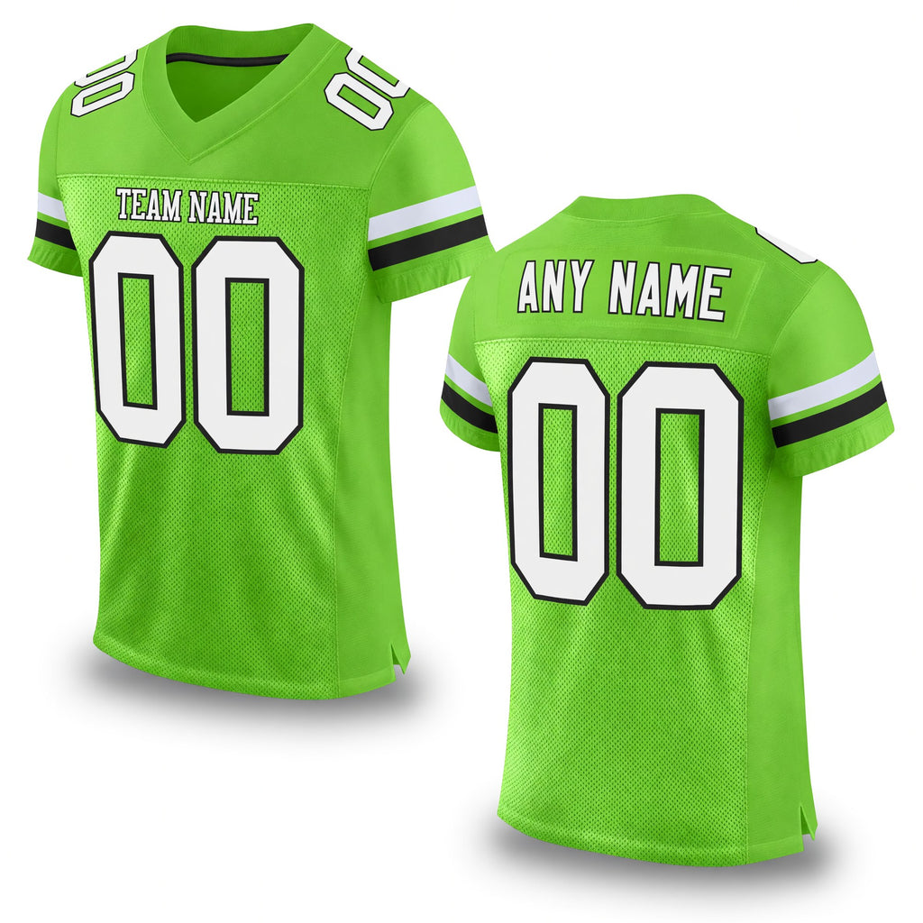 Custom Neon Green White-Black Mesh Authentic Football Jersey