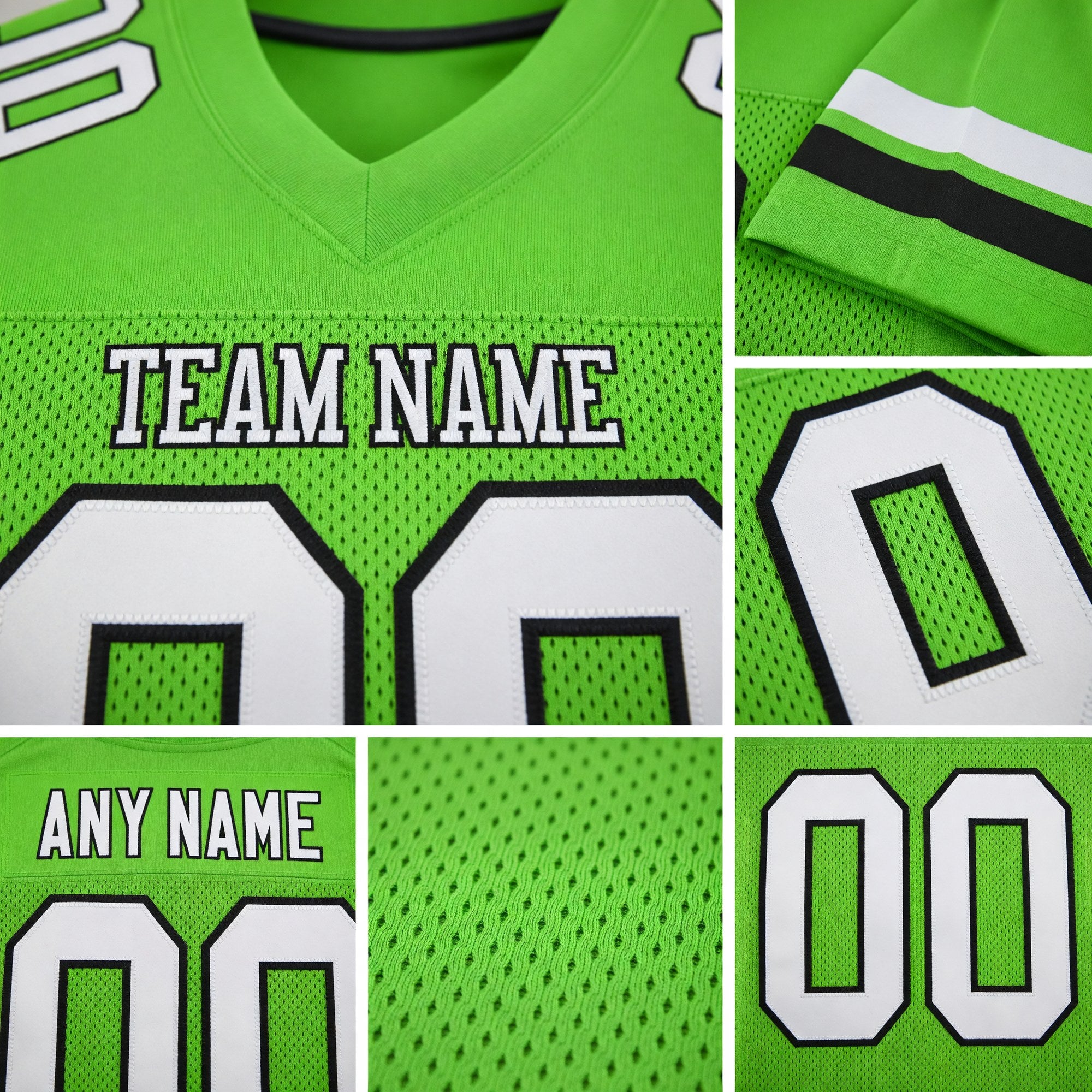 Custom Neon Green White-Black Mesh Authentic Football Jersey detail
