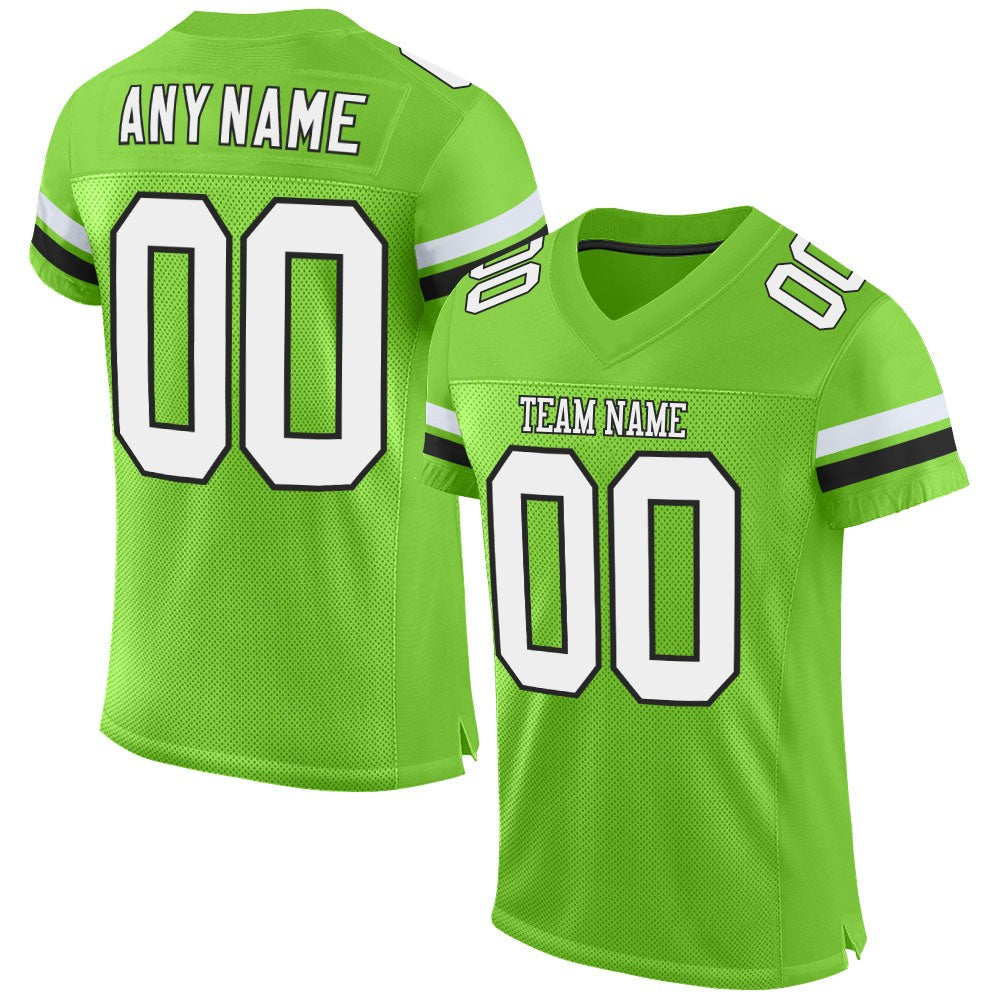 Custom Neon Green White-Black Mesh Authentic Football Jersey photo 1
