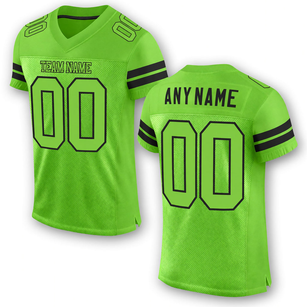 Custom Neon Green Neon Green-Black Mesh Authentic Football Jersey