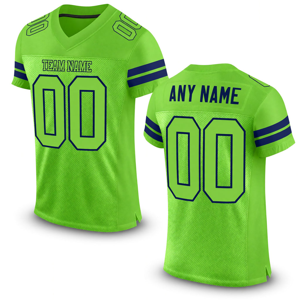 Custom Neon Green Neon Green-Navy Mesh Authentic Football Jersey