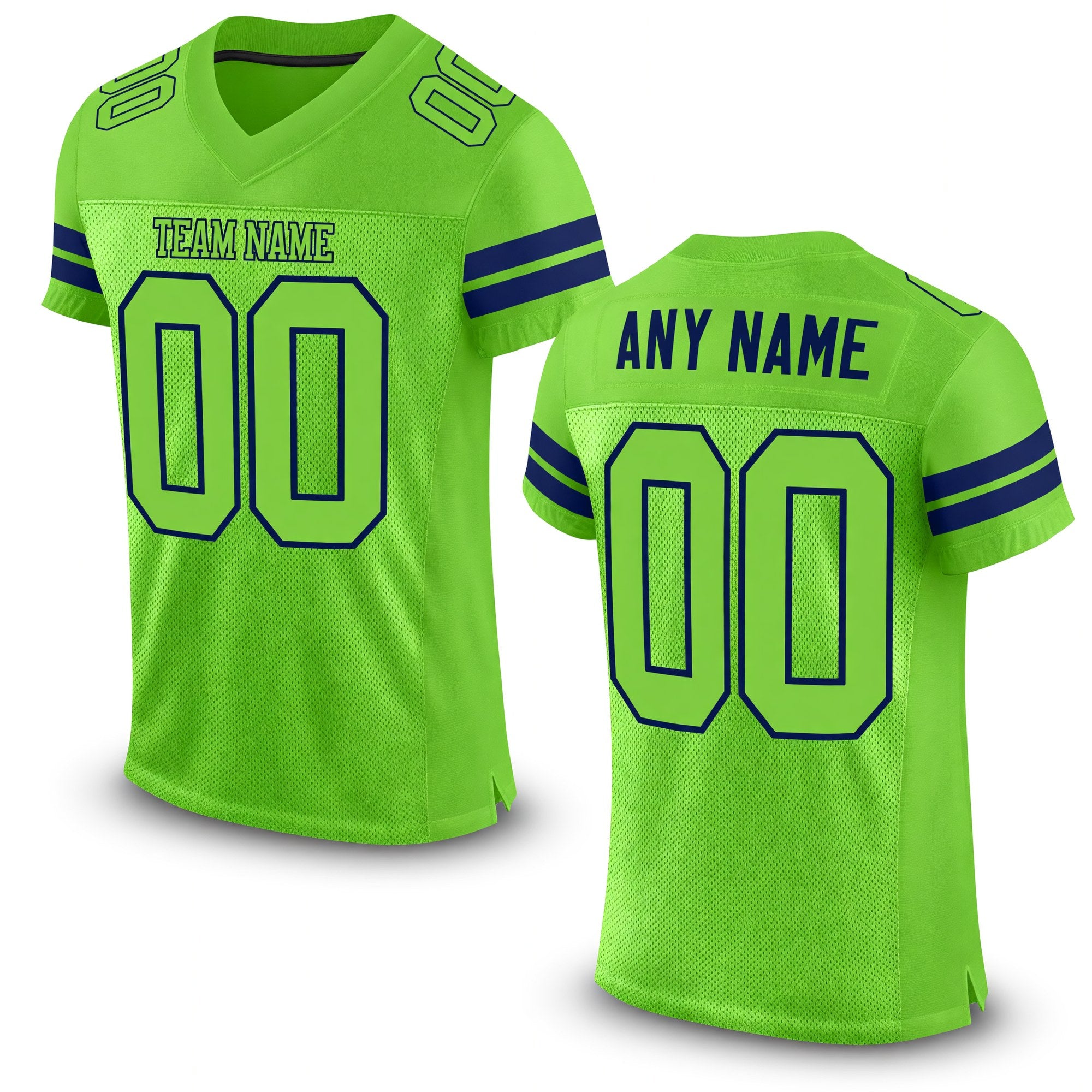 Custom Neon Green Neon Green-Navy Mesh Authentic Football Jersey