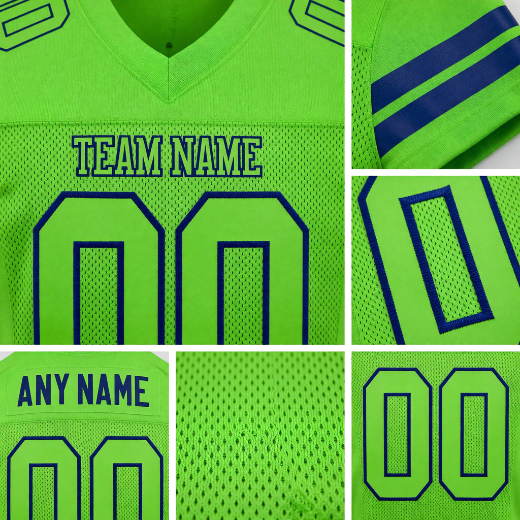 Custom Neon Green Neon Green-Navy Mesh Authentic Football Jersey detail