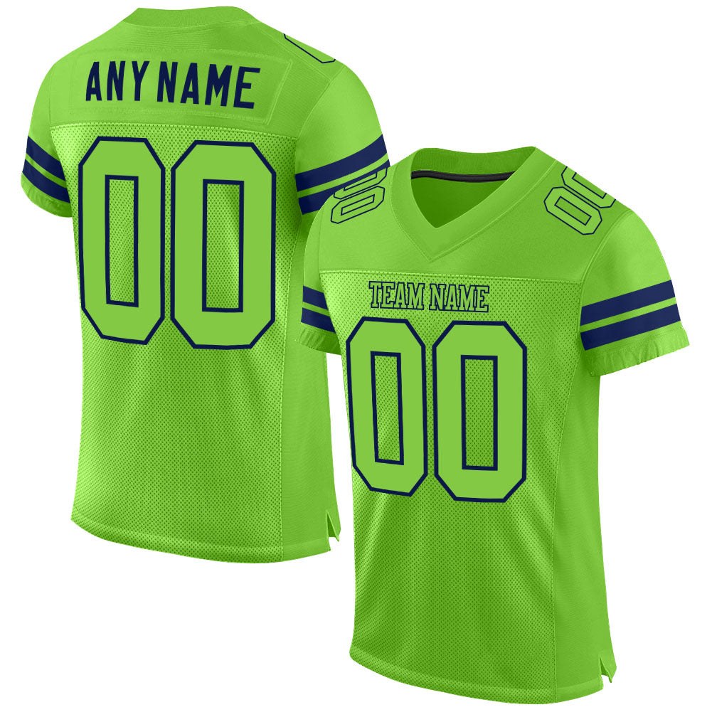 Custom Neon Green Neon Green-Navy Mesh Authentic Football Jersey photo 1
