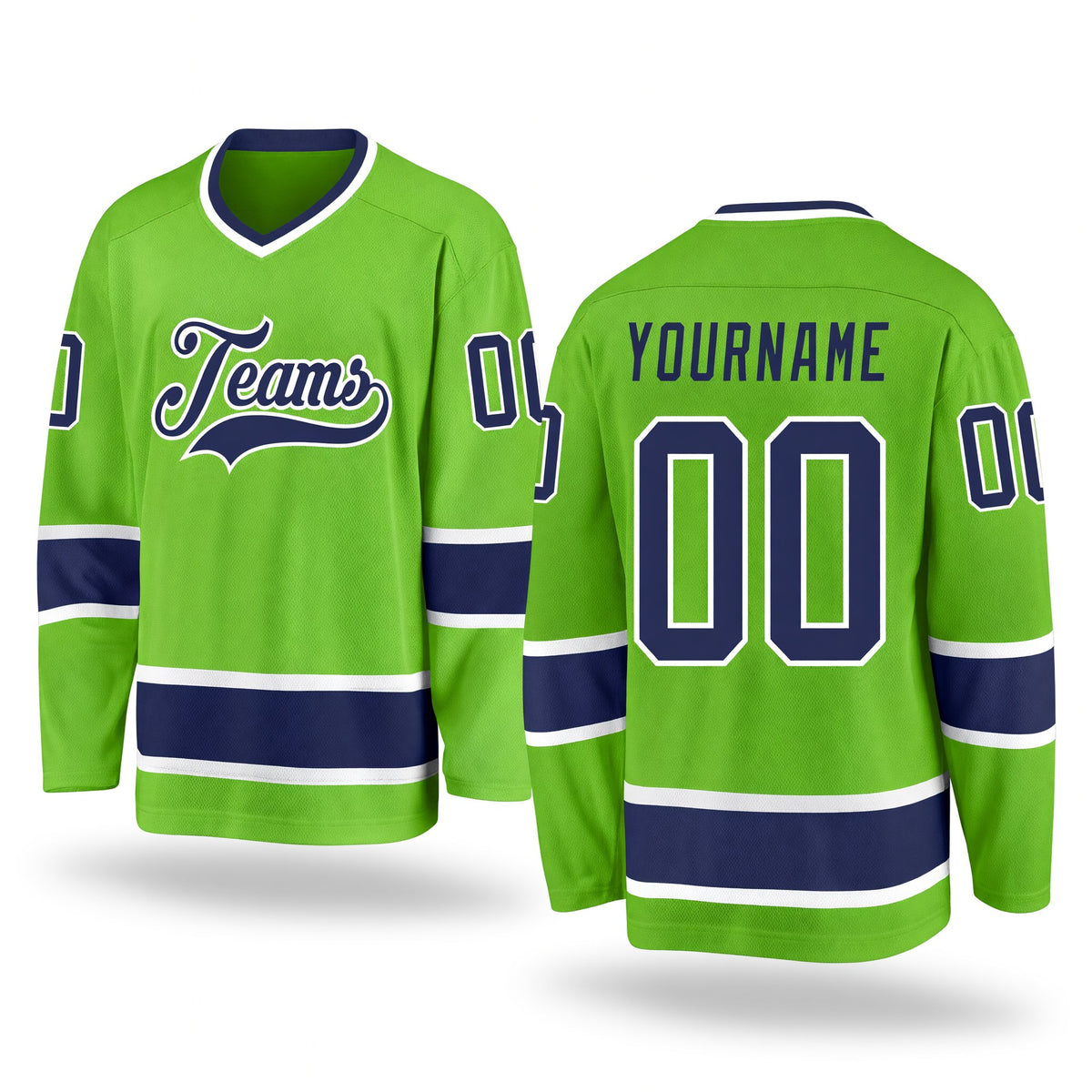Custom Neon Green Navy-White Hockey Jersey