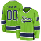 Custom Neon Green Navy-White Hockey Jersey photo 1