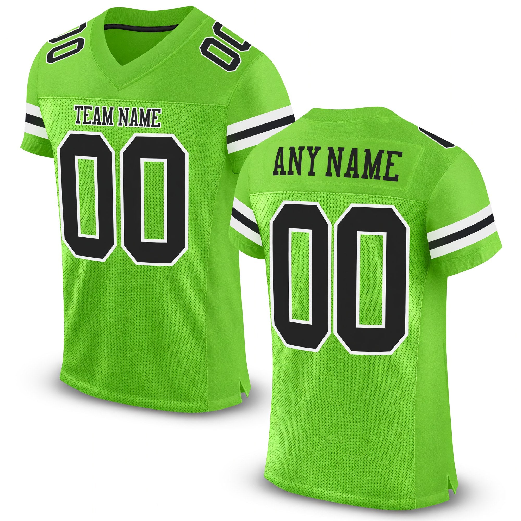 Custom Neon Green Black-White Mesh Authentic Football Jersey