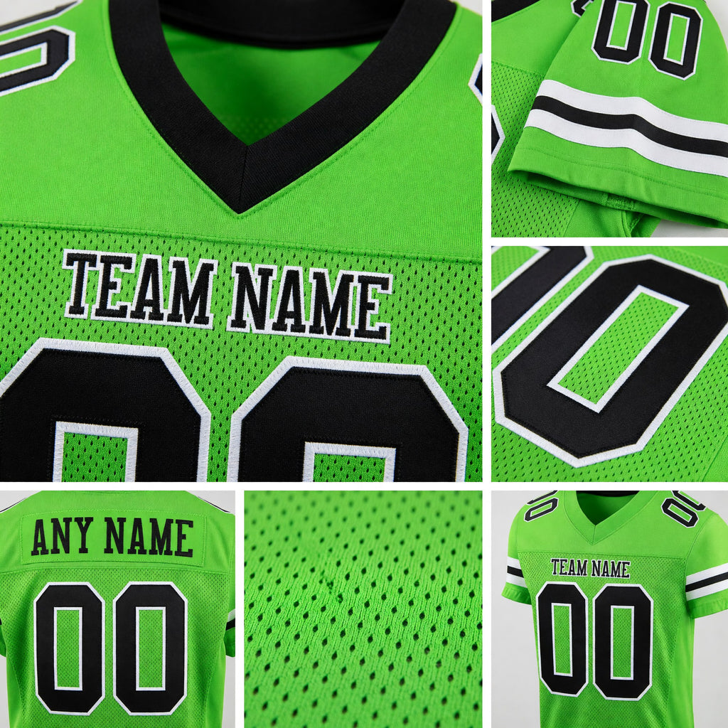 Custom Neon Green Black-White Mesh Authentic Football Jersey detail