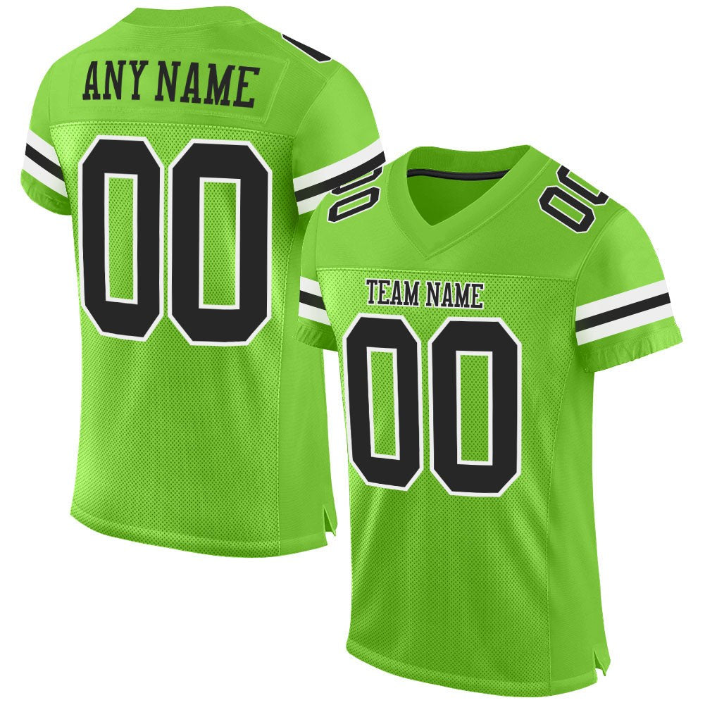Custom Neon Green Black-White Mesh Authentic Football Jersey photo 1