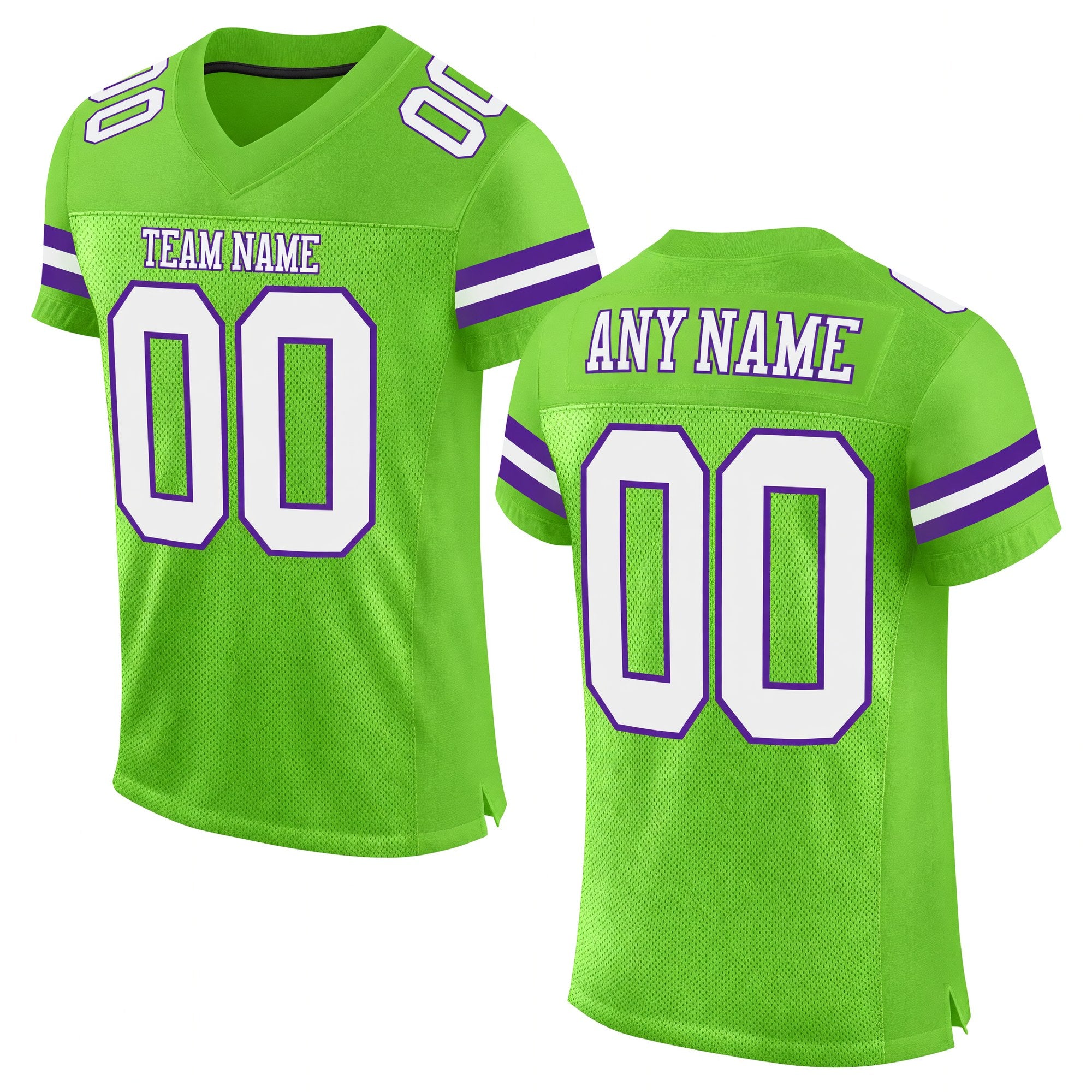 Custom Neon Green White-Purple Mesh Authentic Football Jersey