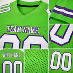 Custom Neon Green White-Purple Mesh Authentic Football Jersey detail
