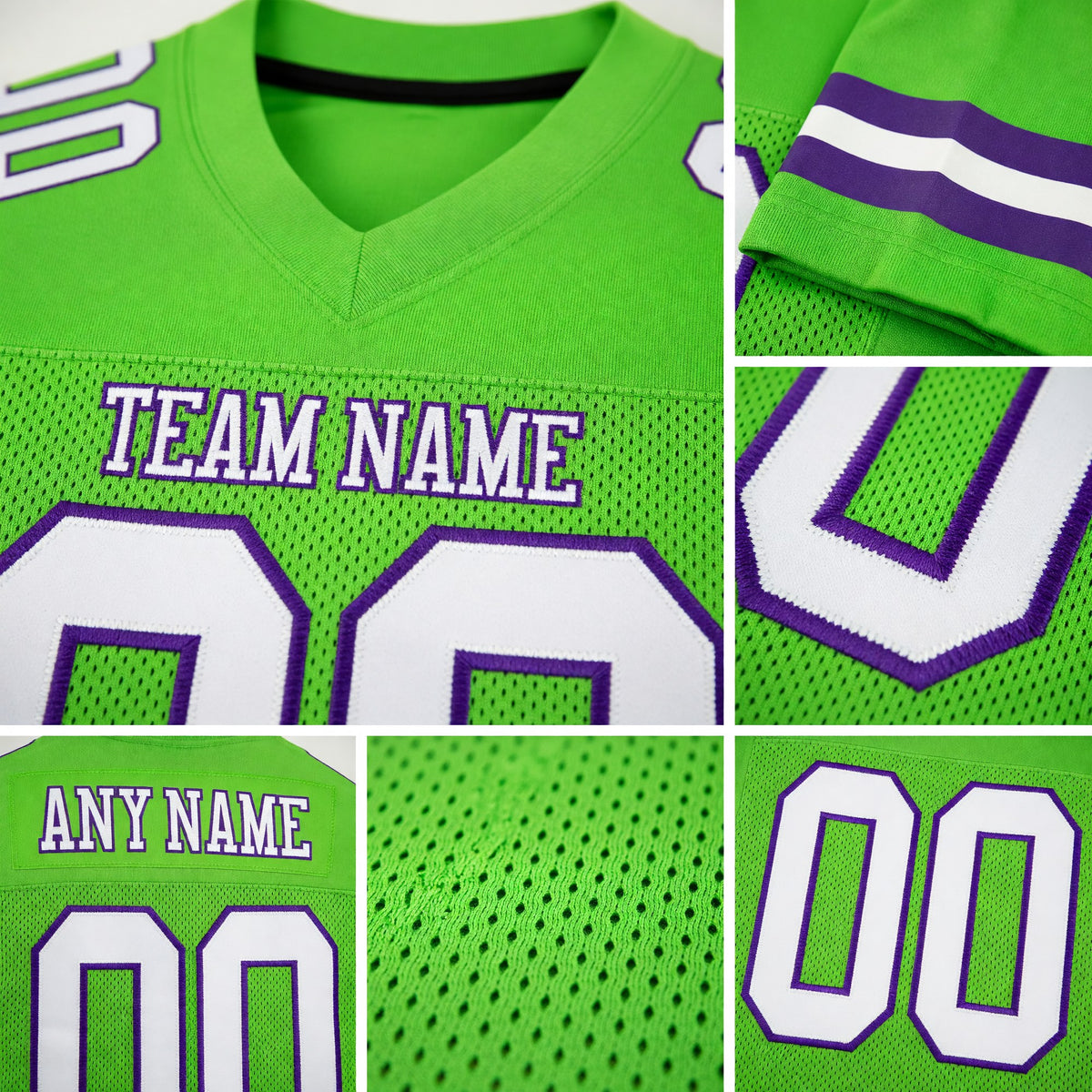 Custom Neon Green White-Purple Mesh Authentic Football Jersey detail