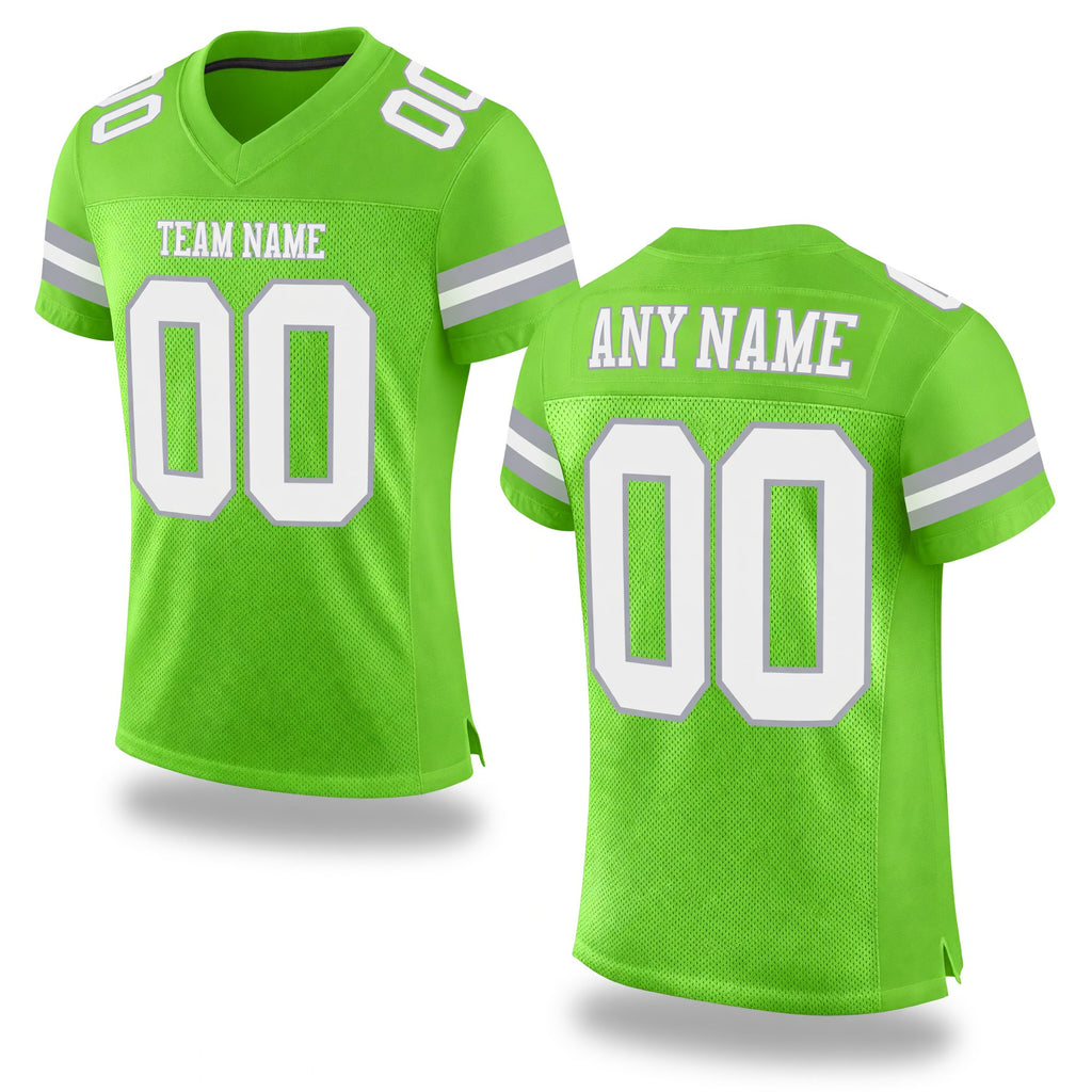 Custom Neon Green White-Gray Mesh Authentic Football Jersey