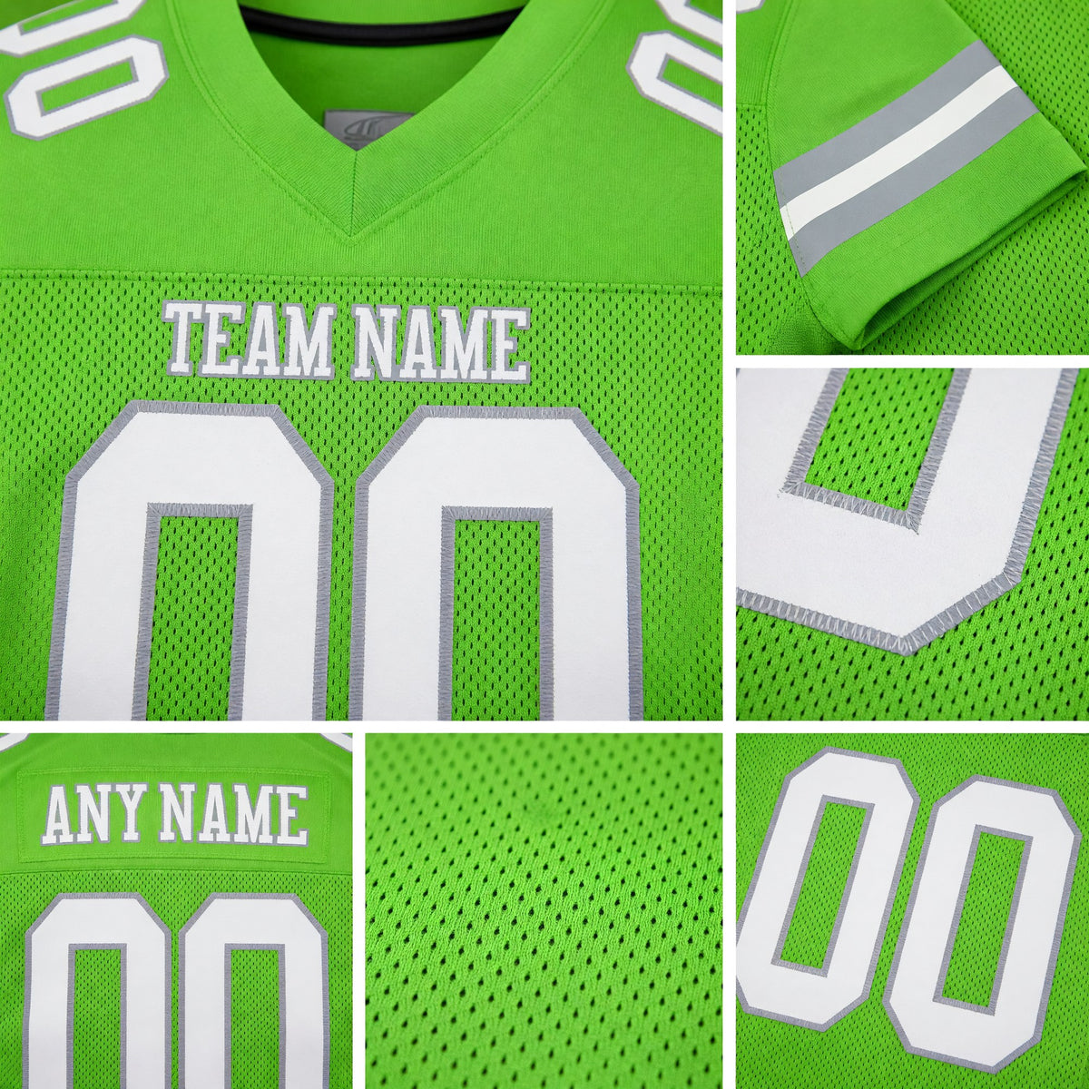 Custom Neon Green White-Gray Mesh Authentic Football Jersey detail