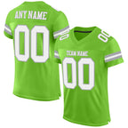 Custom Neon Green White-Gray Mesh Authentic Football Jersey photo 1
