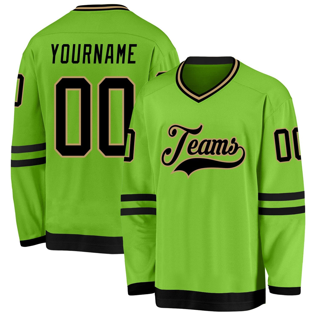 Custom Neon Green Black-Old Gold Hockey Jersey photo 1