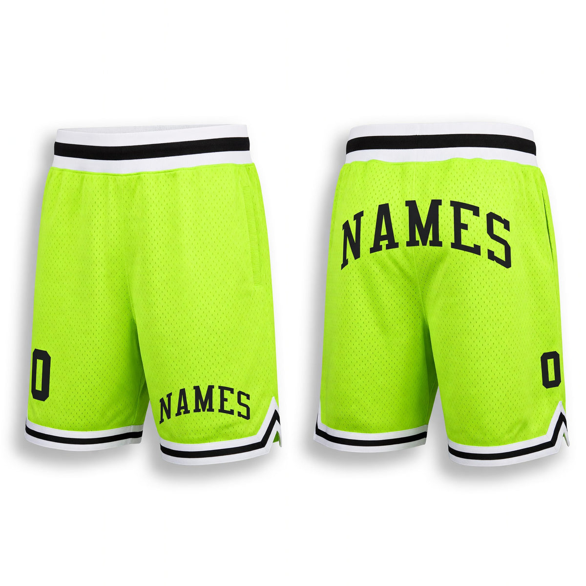 Custom Neon Green Black-White Authentic Throwback Basketball Shorts