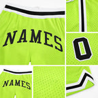Custom Neon Green Black-White Authentic Throwback Basketball Shorts detail