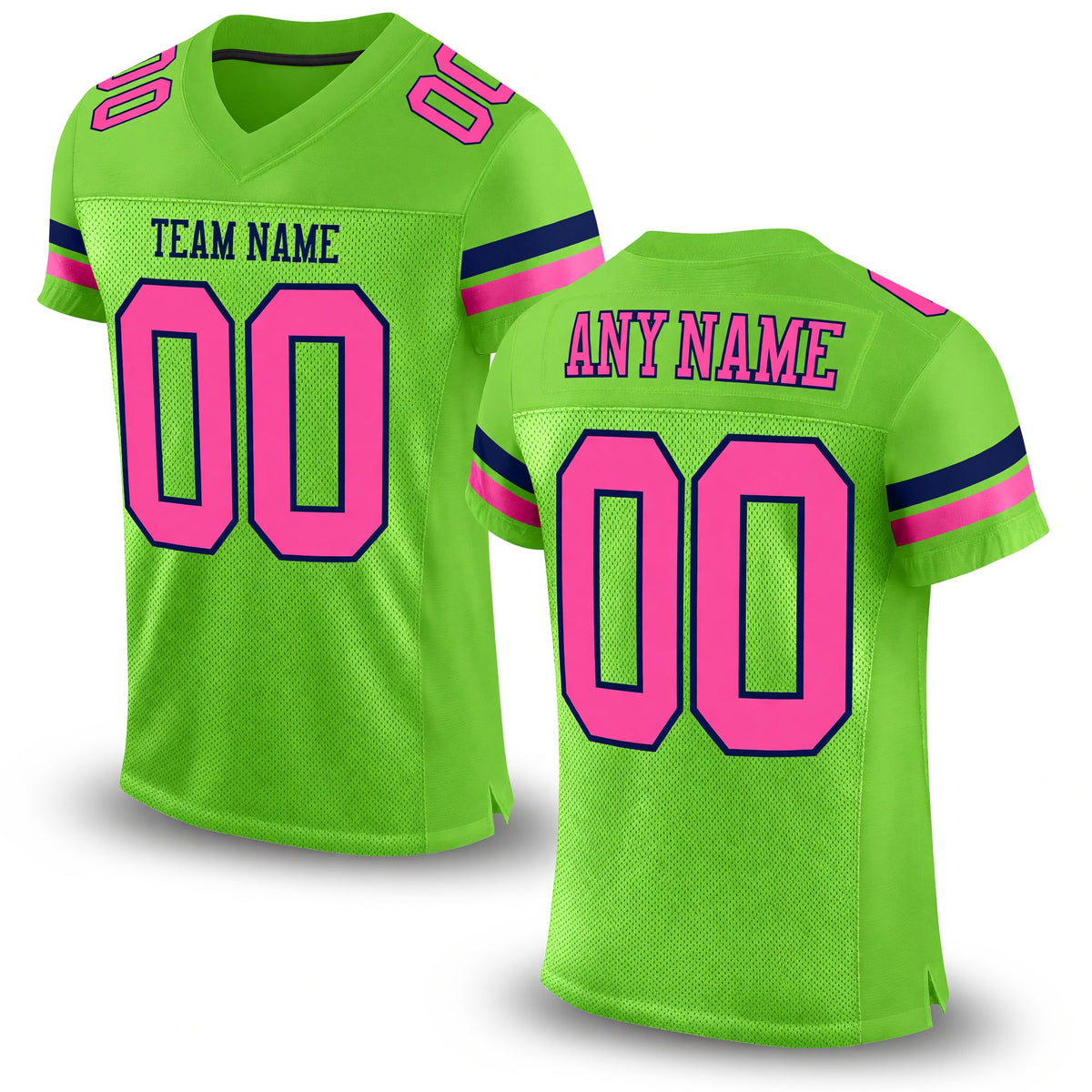 Custom Neon Green Pink-Navy Mesh Authentic Football Jersey