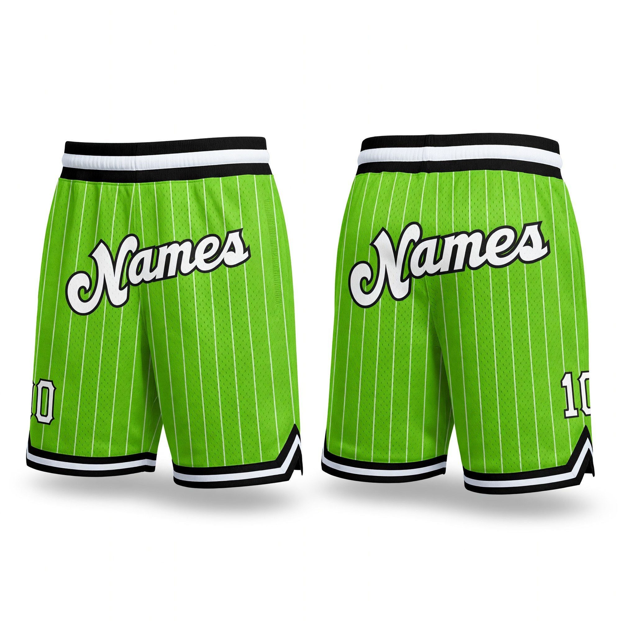 Custom Neon Green White Pinstripe White-Black Authentic Basketball Shorts