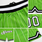 Custom Neon Green White Pinstripe White-Black Authentic Basketball Shorts detail