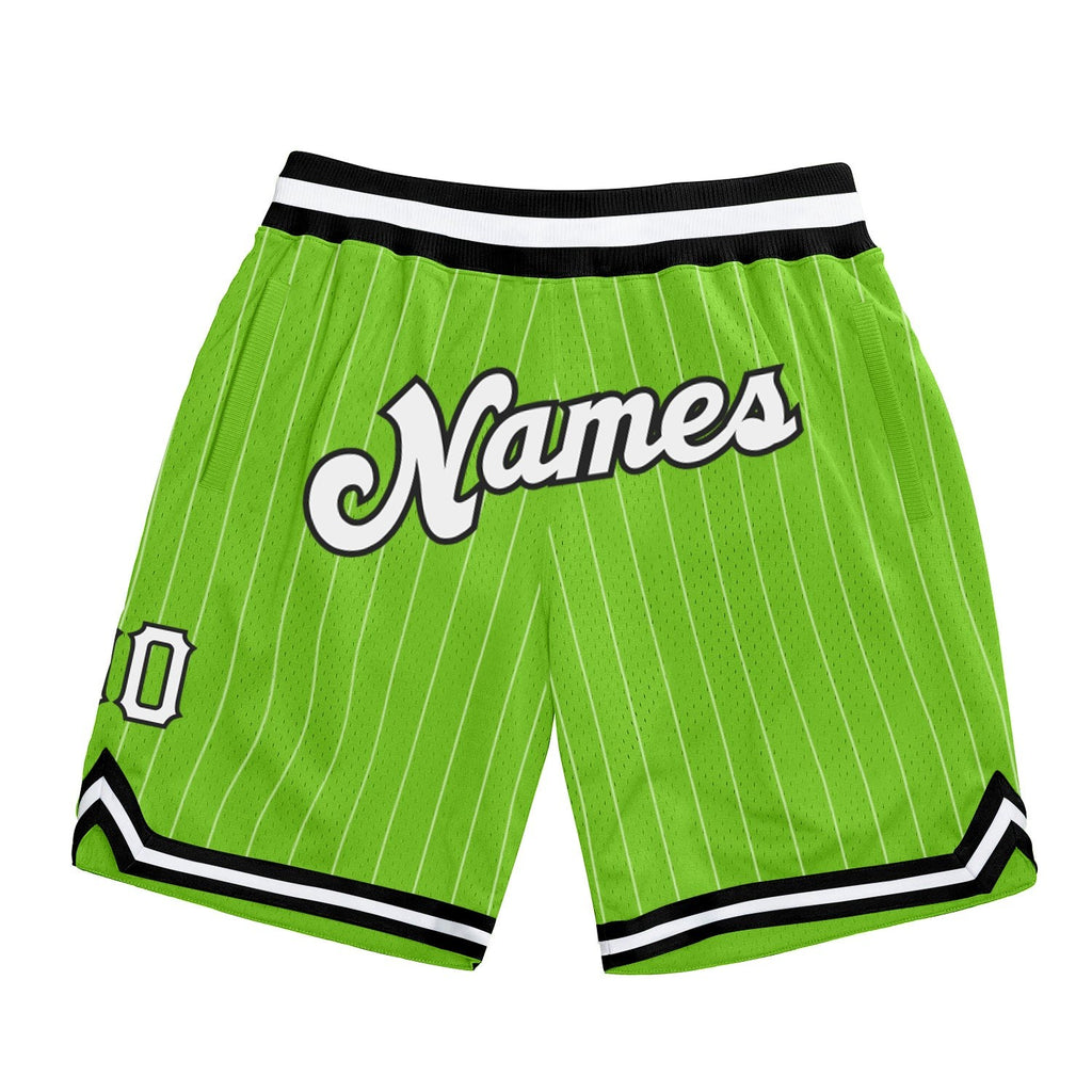 Custom Neon Green White Pinstripe White-Black Authentic Basketball Shorts photo 1