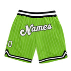 Custom Neon Green White Pinstripe White-Black Authentic Basketball Shorts photo 1