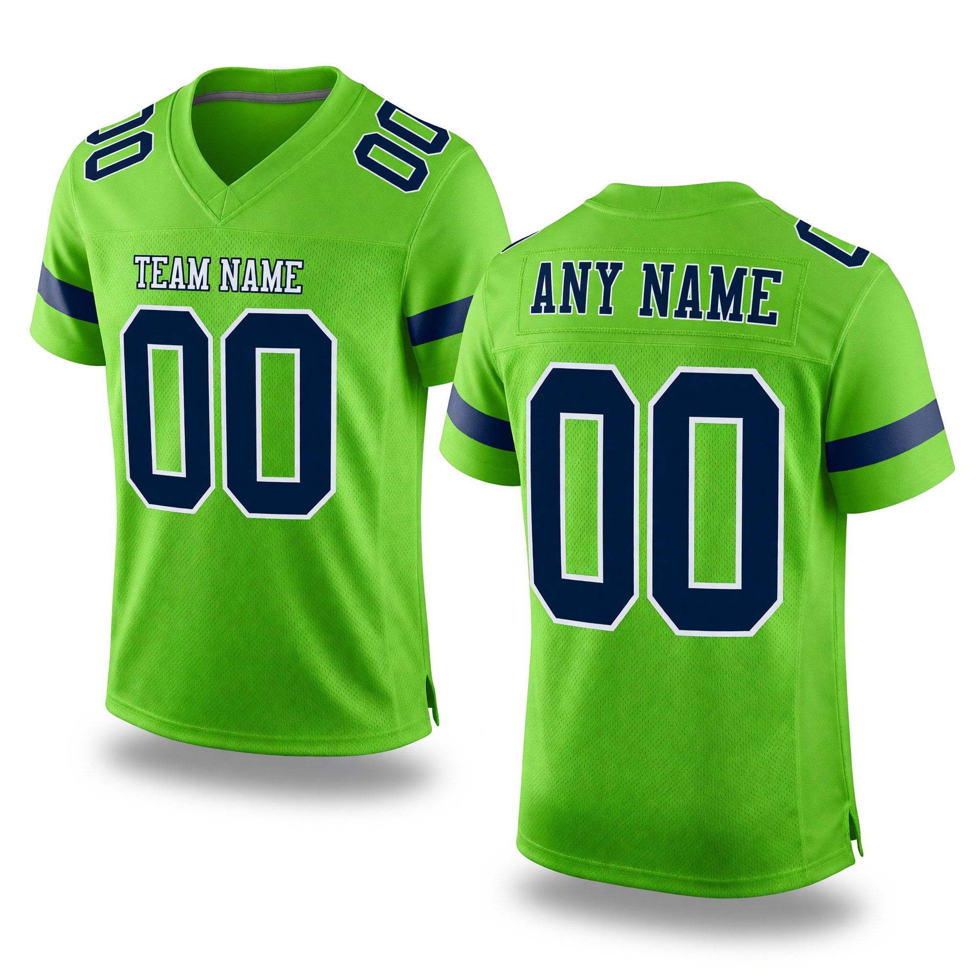 Custom Neon Green Navy-White Mesh Authentic Football Jersey