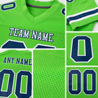 Custom Neon Green Navy-White Mesh Authentic Football Jersey detail