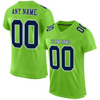 Custom Neon Green Navy-White Mesh Authentic Football Jersey photo 1