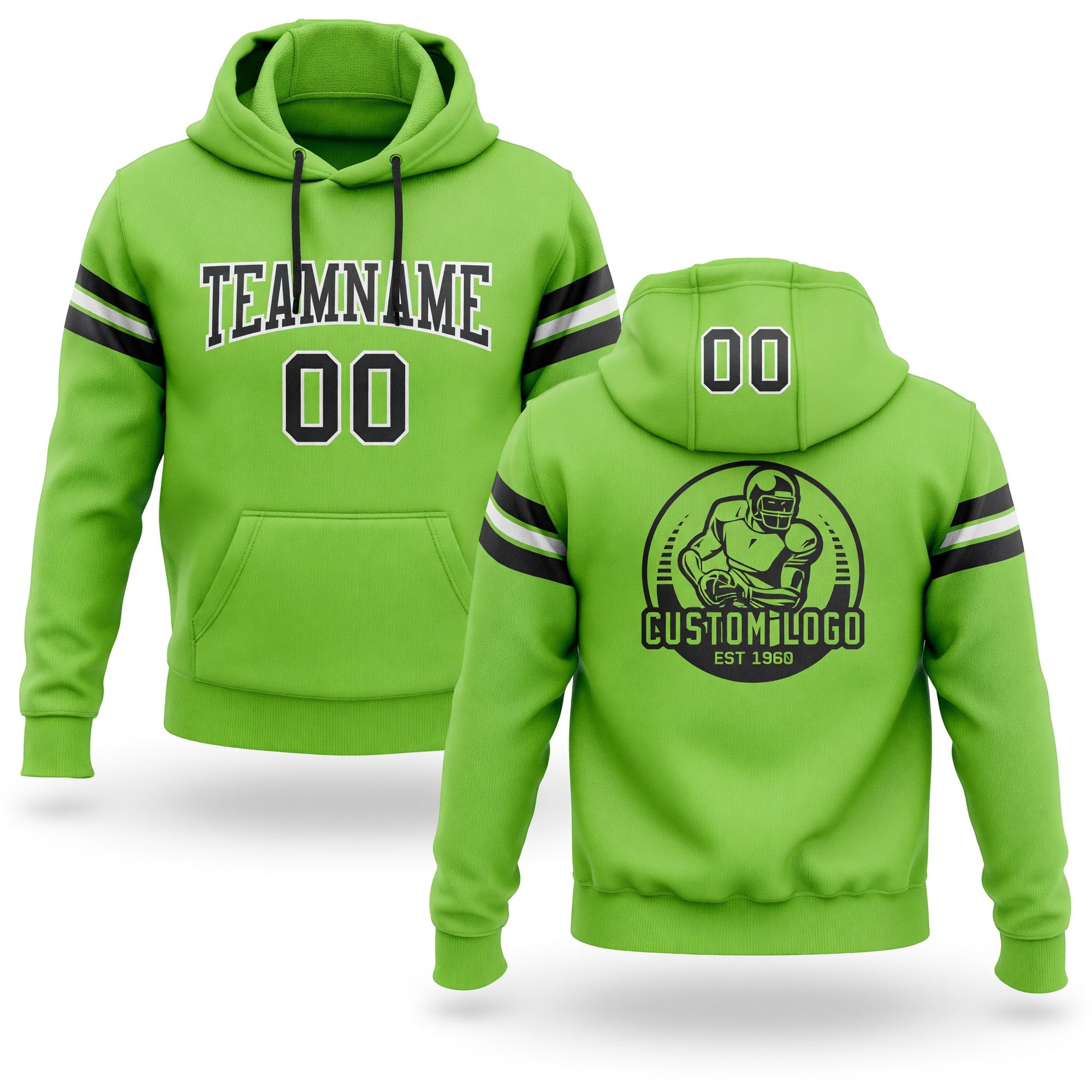 Custom Stitched Neon Green Black-White Football Pullover Sweatshirt Hoodie