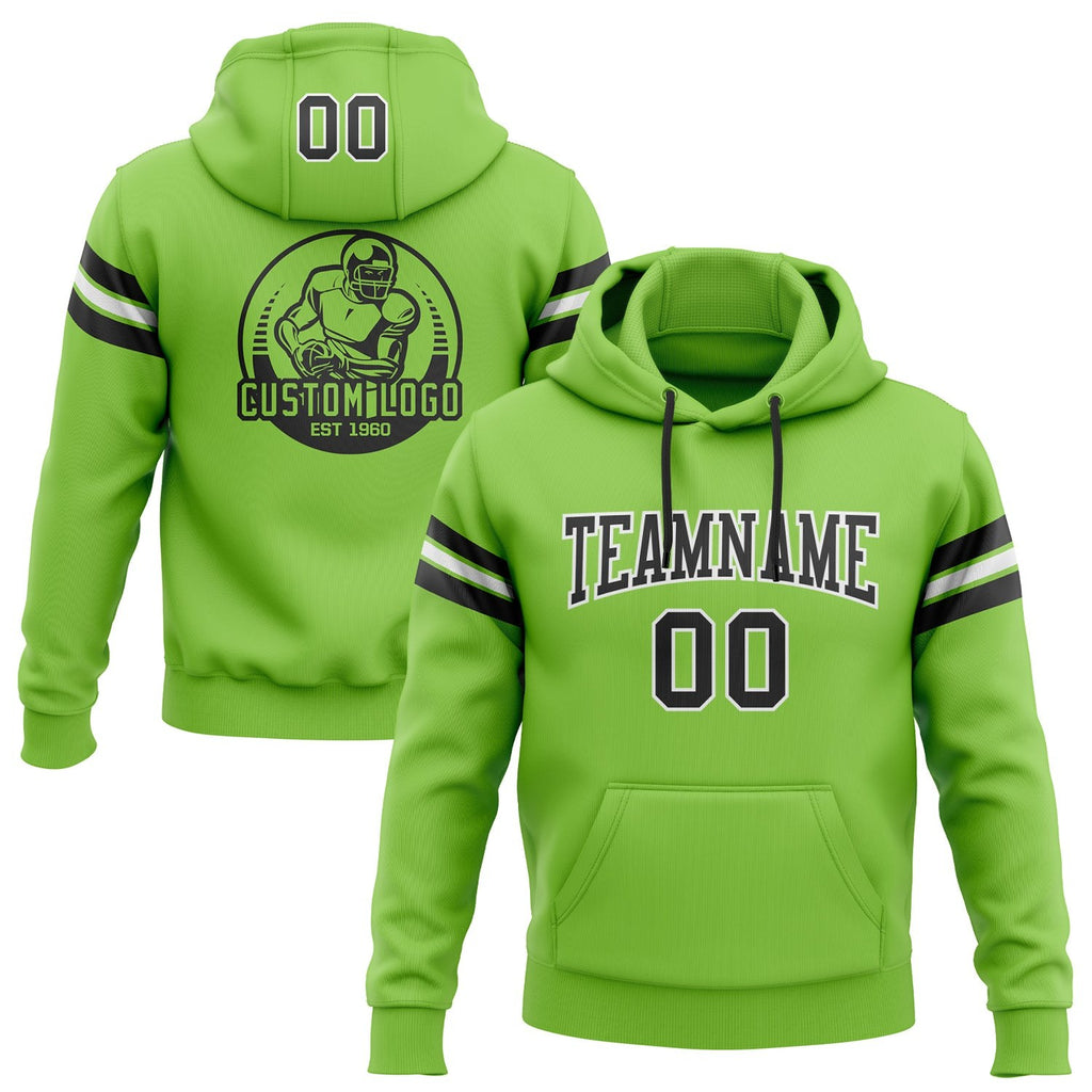 Custom Stitched Neon Green Black-White Football Pullover Sweatshirt Hoodie photo 1