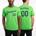 Custom Neon Green Navy Performance T-Shirt worn front and back