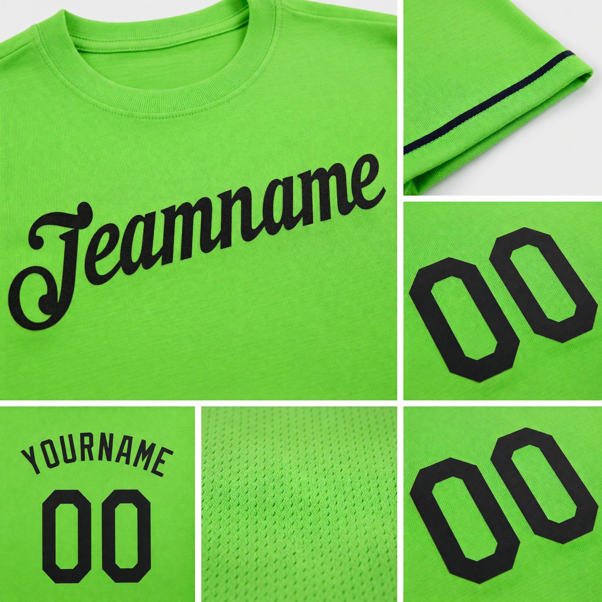 Custom Neon Green Black Performance T-Shirt detail