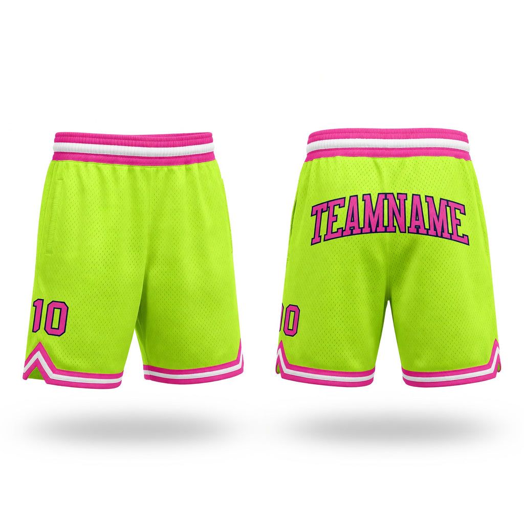 Custom Neon Green Pink-Navy Authentic Throwback Basketball Shorts