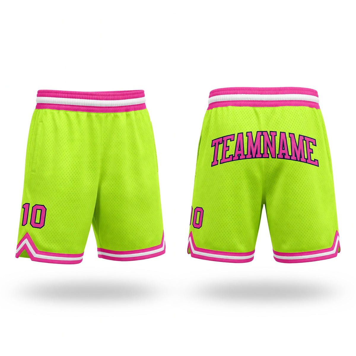 Custom Neon Green Pink-Navy Authentic Throwback Basketball Shorts