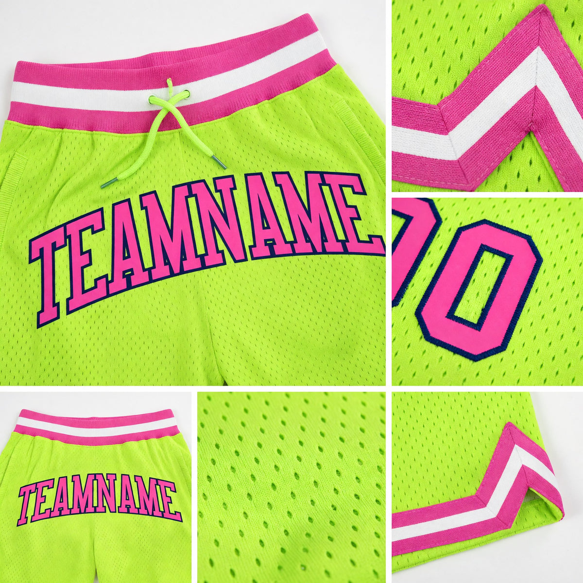 Custom Neon Green Pink-Navy Authentic Throwback Basketball Shorts detail