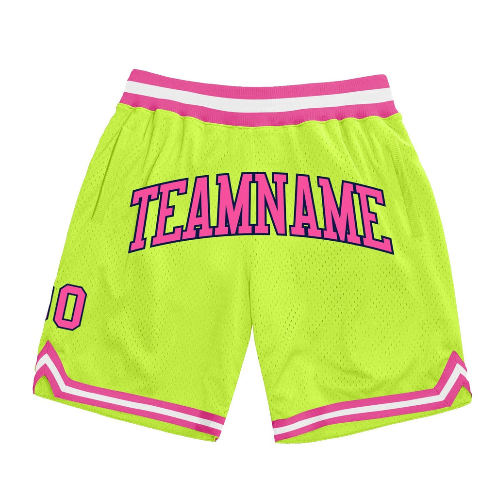 Custom Neon Green Pink-Navy Authentic Throwback Basketball Shorts photo 1
