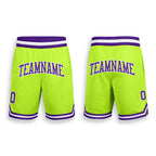 Custom Neon Green Purple-White Authentic Throwback Basketball Shorts