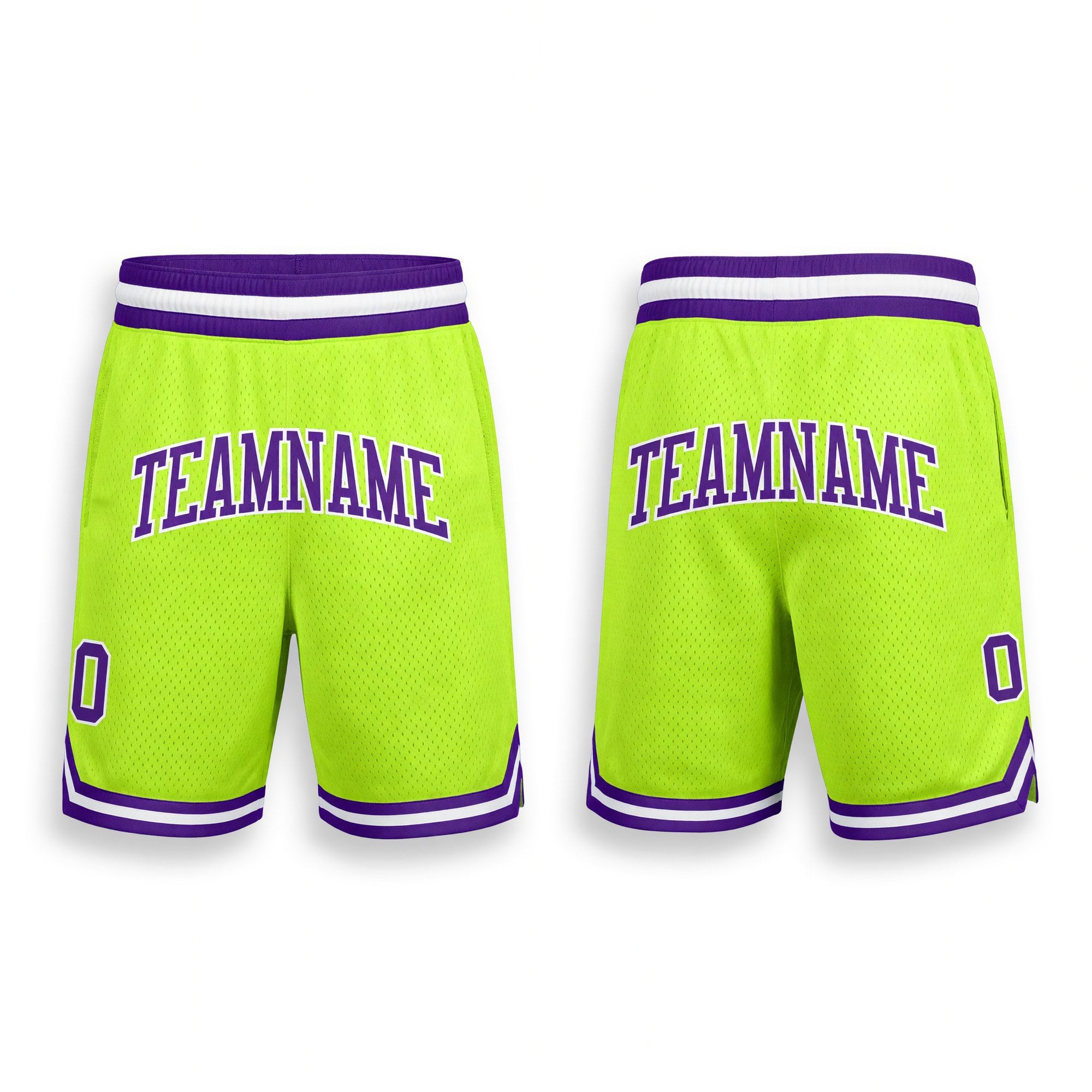 Custom Neon Green Purple-White Authentic Throwback Basketball Shorts