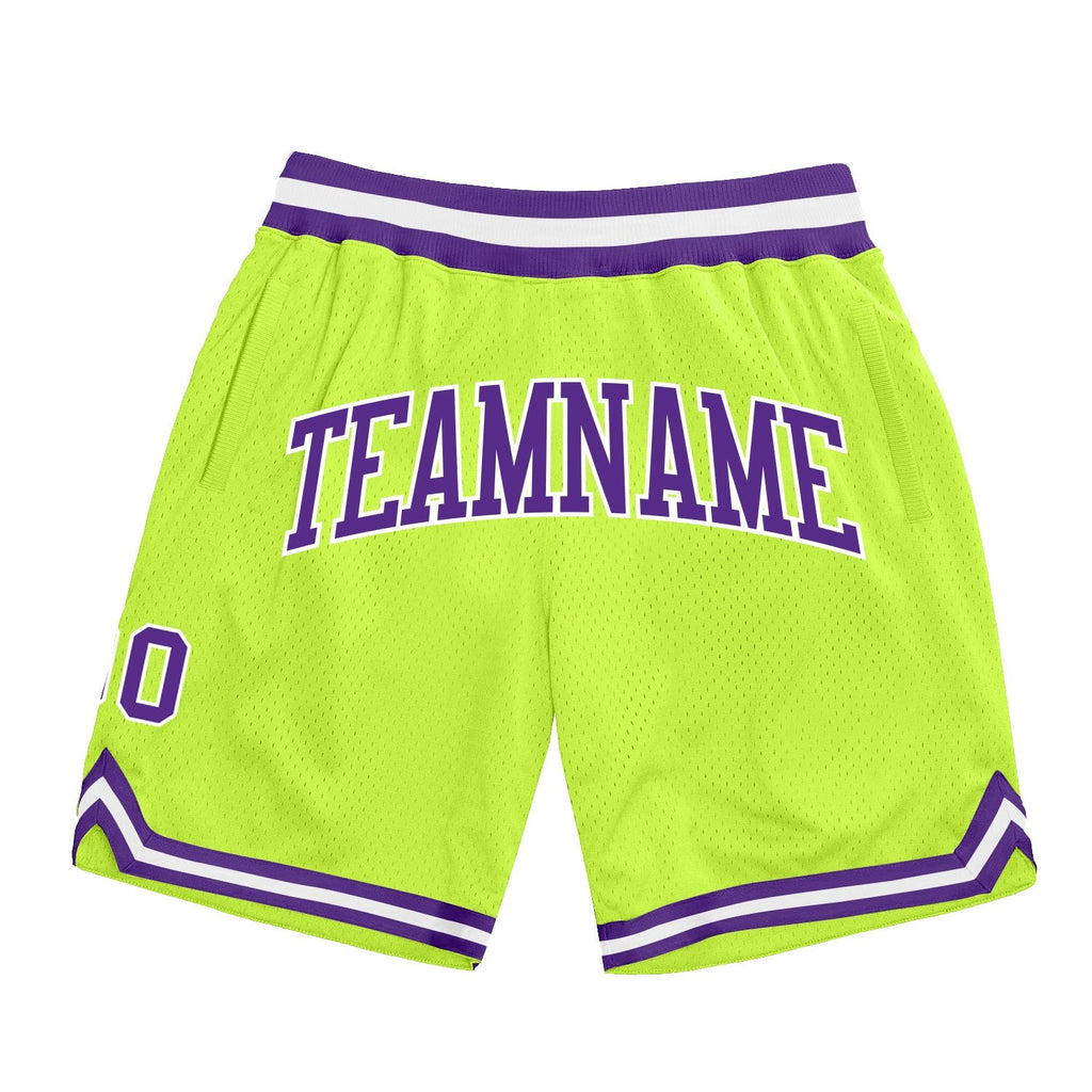 Custom Neon Green Purple-White Authentic Throwback Basketball Shorts photo 1