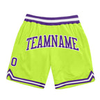 Custom Neon Green Purple-White Authentic Throwback Basketball Shorts photo 1